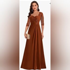 #1Amber Brown Lace Flower Summer Dress